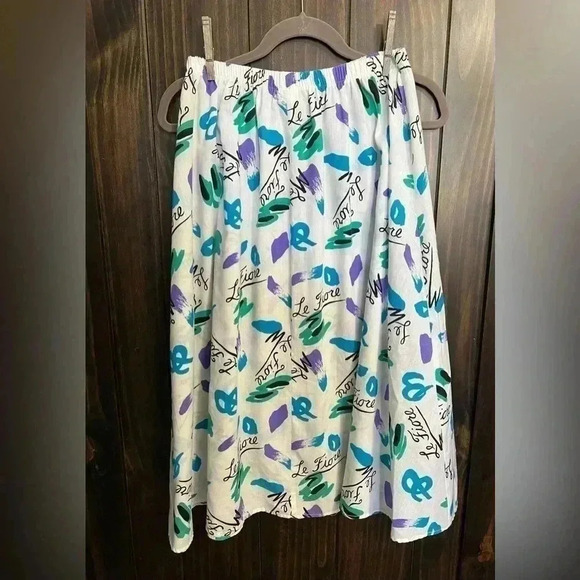 Vintage 80’s 90’ Le Fiore Full Skirt Purple Teal Abstract Design. Size:Large - Picture 7 of 10